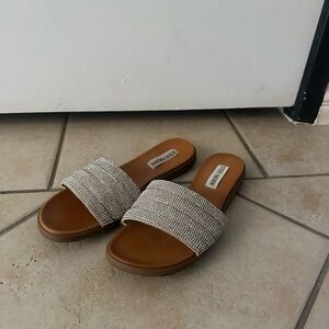 Steve Madden Women's Sparkling Slide Sandals - Silver and Tan